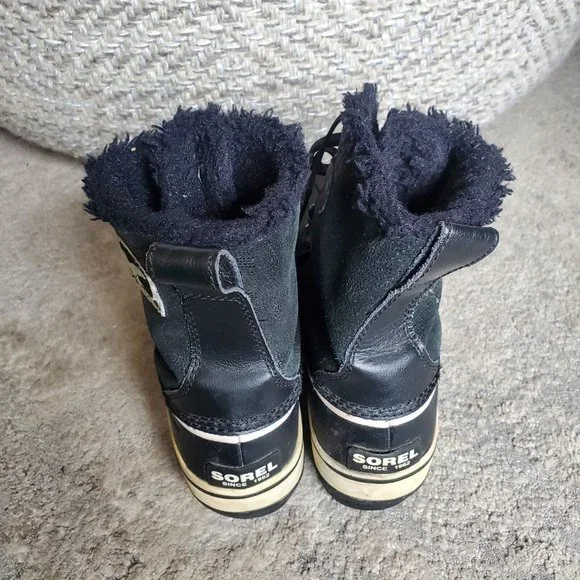 Sorel Boots Womens 7 Tivoli Snow Winter Black Leather Faux Fur Mid NL1631-010 - Picture 5 of 8